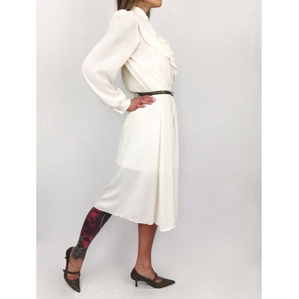 Vintage Sheer Ruffle Midi Dress in Ivory | Size S/M - Picture 8 of 15